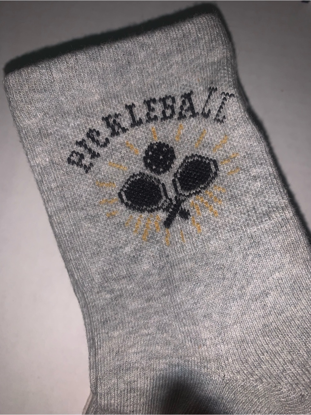 Universal Thread Gray Crew Socks with Black & Gold Tennis Motif